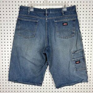 Dickeis Blue Jean Baggy‎ Shorts 36 Jorts Wide Leg Skate Y2K Distressed Work Wear